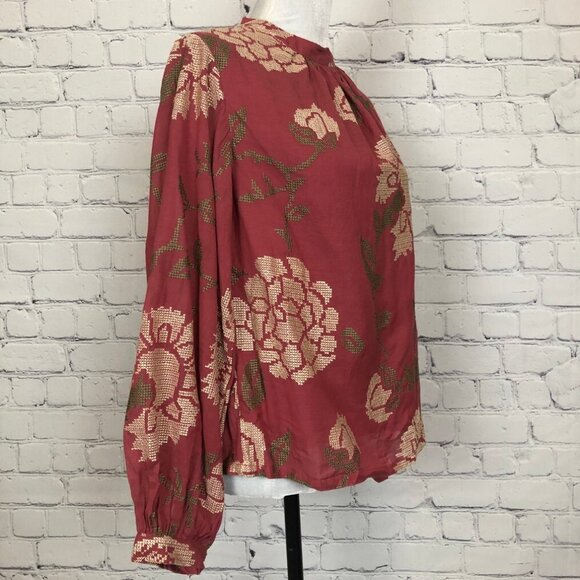 Anthropologie Payal Pratap Red Cross Stitch Embroidered Blouse Size 4 - Picture 2 of 9